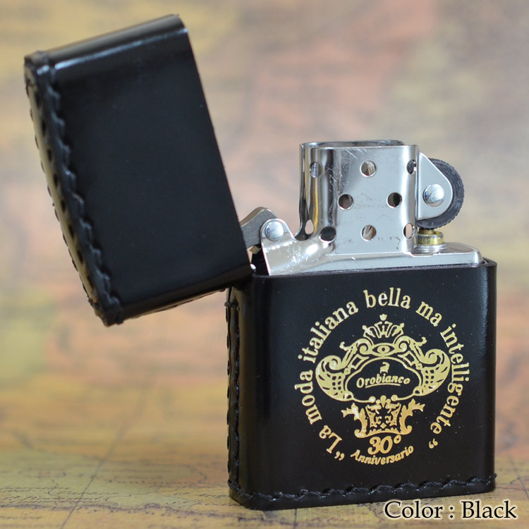 30個限定生産Orobianco オロビアンコ 30周年記念ZIPPO 本牛革巻き Black(黒)
